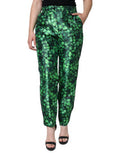 Women's Green Clover Silk Satin High Waist Tapered Pants Polyester