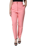 Women's Rose Pink Polyester High Waist Tapered Pants Viscose Elastane