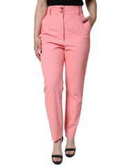Women's Rose Pink Polyester High Waist Tapered Pants Viscose Elastane