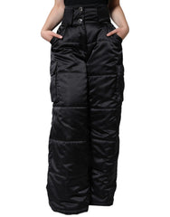 Black Quilted High Waist Women Boot Cut Pants Polyester