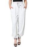 Women's White Nylon Jogger Sweatpants Pants Elastane
