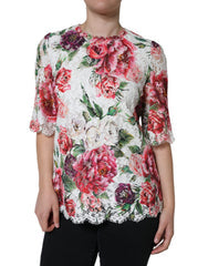 Women's White Peony Lace Short Sleeves Blouse Top Cotton Nylon Viscose