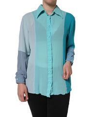 Women's Multicolor Long Sleeve Button Blouse Top Silk