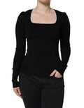 Women's Black Long Sleeves Blouse Square Neck Top