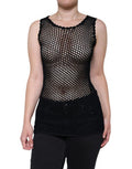 Women's Black Mesh See Through Sleeveless Tank Top Viscose Polyester