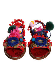 Women's Multicolor Pom Fur Wrap Sandals Shoes
