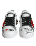 Women's White Leather Floral Studded Sneakers Shoes