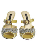 Women's Yellow Mary Janes Satin Crystal Sandals Shoes Viscose