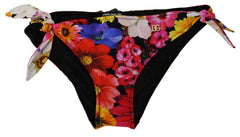 Women's Black Floral Print Swimsuit Bikini Bottom Swimwear Nylon Elastane Clothing