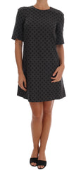 Women's Gray Polka Dotted Wool Stretch Dress