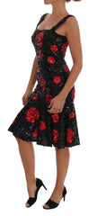 Women's Black Red Polka Sequined Shift Dress