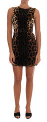 Women's Brown Leopard Print Silk Sheath Dress