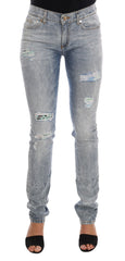 Women's Blue Wash Torn Stretch Slim Fit Jeans Cotton Clothing