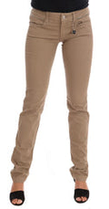 Women's Beige Cotton Stretch Slim Fit Jeans Clothing