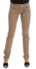 Women's Beige Cotton Stretch Slim Fit Jeans Clothing