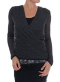 Women's Gray Wool Lace Top Long Sleeved T-Shirt Rayon