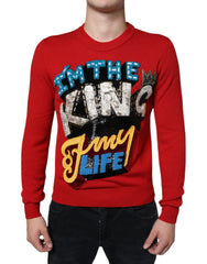 Men's Red Im The King Wool Crew Neck Sweatshirt Sweater Virgin Clothing