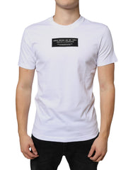 Men's White Cotton Dg Applique Casual T-Shirt