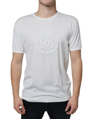 Men's White Logo Embossed Cotton Crewneck T-Shirt