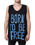 Men's Black Cotton Born To Be Free Sleeveless T-Shirt Nylon Elastane