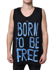 Men's Black Cotton Born To Be Free Sleeveless T-Shirt Nylon Elastane