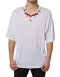 Men's White Cotton Necklace Embellished T-Shirt