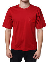 Men's Red Cotton Dg Logo Print Crew Neck T-Shirt