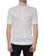 Men's Off White Cotton Short Sleeves T-Shirt Silk