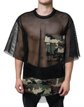 Men's Black Mesh Camouflage Short Sleeves T-Shirt Cotton Viscose Nylon