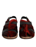 Men's Black Red Gazelle Hair Leather Sandals Shoes And Calfskin