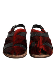 Men's Black Red Gazelle Hair Leather Sandals Shoes And Calfskin