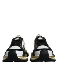 Men's White Gold Black Leather Super King Sneakers Shoes Viscose
