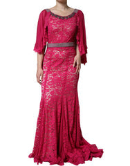 Women's Lace Crystal-Embellished Sheath Dress Pink Silk Cotton Viscose