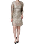 Women's Gold Floral Lace A-Line Sheath Mini Dress