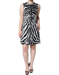Women's Black White Zebra A-Line Sheath Mini Dress And Viscose Cotton