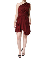 Women's Red One Shoulder Pleated A-Line Mini Dress