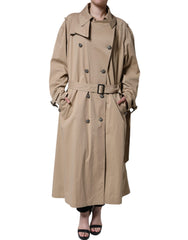 Women's Khaki Double Breasted Trench Coat Jacket Cotton Elastane Clothing