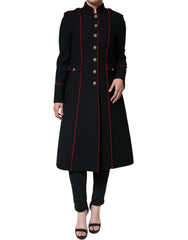 Women's Black Single Breasted Trench Coat Jacket Virgin Wool Nylon Clothing