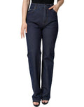 Women's Dark Blue Cotton Stretch Straight Denim Jeans Elastane Clothing