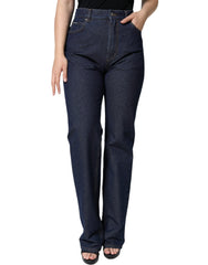 Women's Dark Blue Cotton Stretch Straight Denim Jeans Elastane Clothing