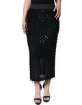 Women's Black Embellished Pencil Cut Midi Skirt Nylon Elastane