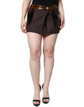 Women's Brown Virgin Wool Mid Waist A-Line Mini Skirt