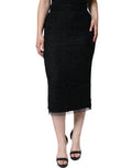 Women's Black Virgin Wool Pencil Cut Midi Skirt