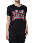 Women's Black Cotton Logo Print Round Neck T-Shirt