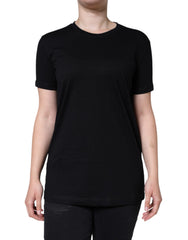 Women's Black Cotton Crew Neck Short Sleeve T-Shirt