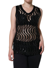 Women's Black Sequin Sleeveless Tank Blouse Top Polyester