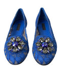 Women's Lace Crystal-Embellished Flat Blue Viscose Cotton Nylon