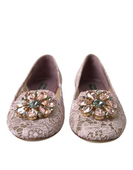Women's Lace Crystal-Embellished Flat Pink Viscose Cotton Nylon