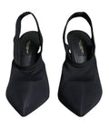 Women's Black Jersey Stretch Heels Slingback Shoes Nylon Elastane