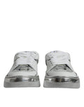 Women's White Silver Leather Low Top Sneakers Shoes